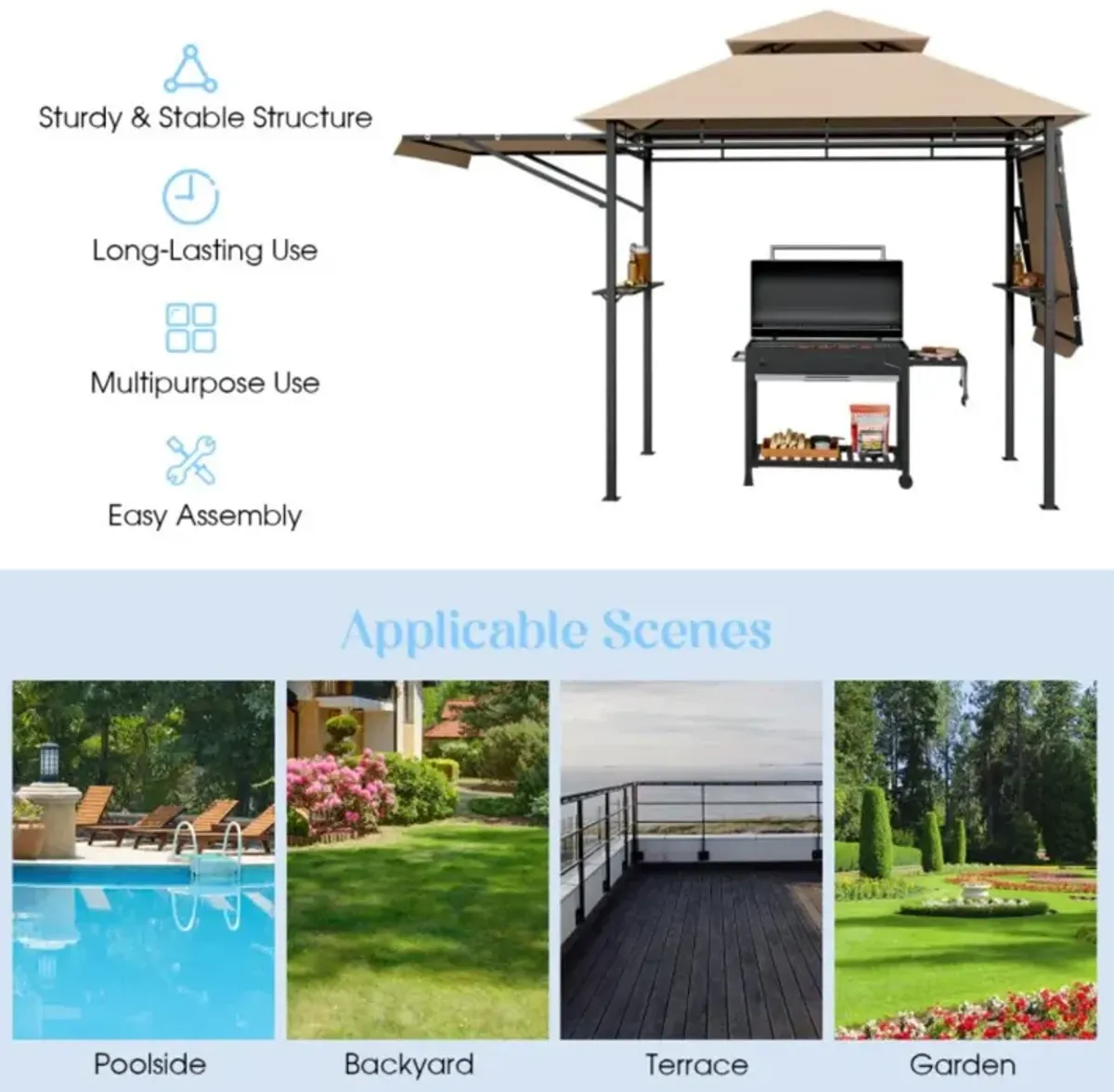 Hivvago 13.5 x 4 Feet Patio BBQ Grill Gazebo Canopy with Dual Side Awnings