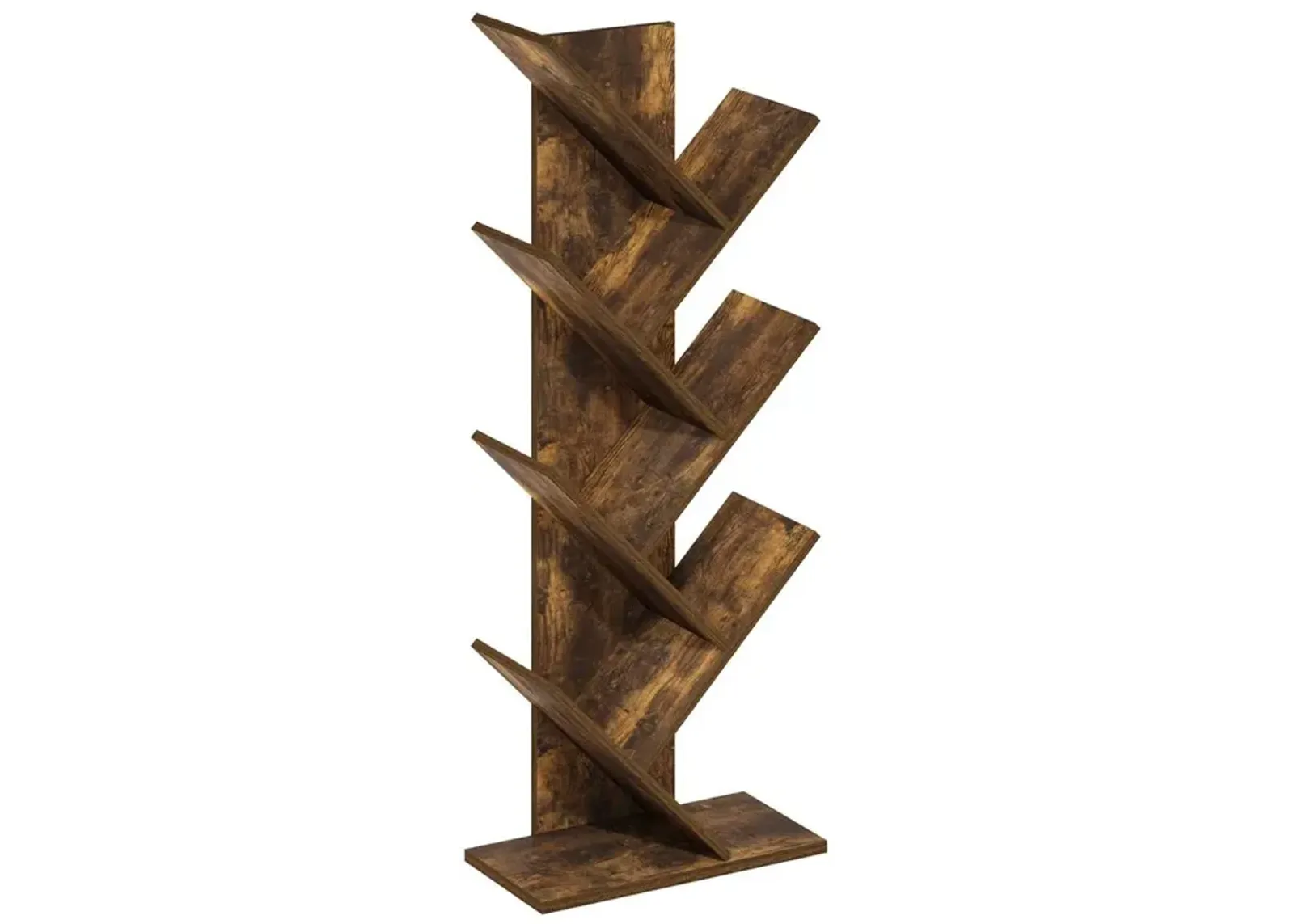 Tree Bookshelf 7-Tier Floor Standing Tree Bookcase, Amber Pine