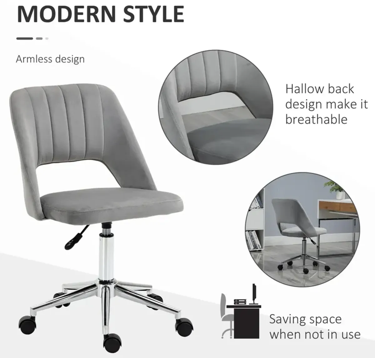 Gray Velvet Task Chair: Executive Mid Back with High-End Gas Lift