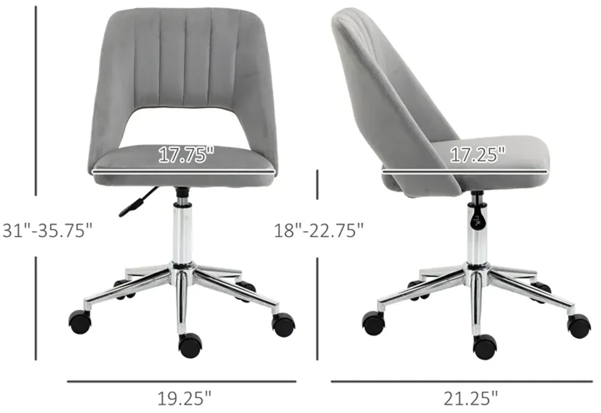 Gray Velvet Task Chair: Executive Mid Back with High-End Gas Lift