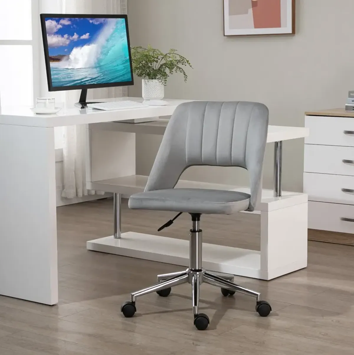 Gray Velvet Task Chair: Executive Mid Back with High-End Gas Lift