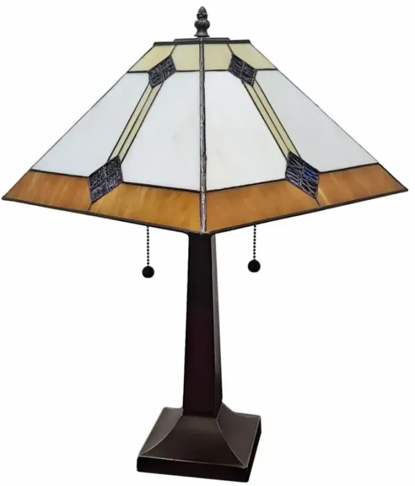 Hivvago 21" Dark Brown Metal Two Light Candlestick Table Lamp With Beige Shade