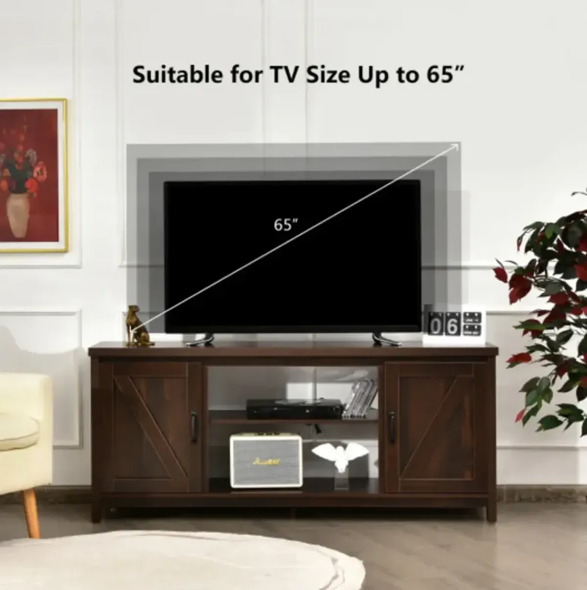 59 Inches TV Stand Media Console Center with Storage Cabinet