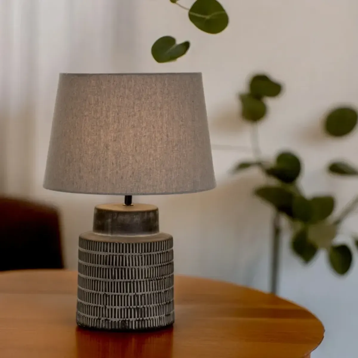 Linen Shade Table Lamp with Terra Cotta Base for Living Room