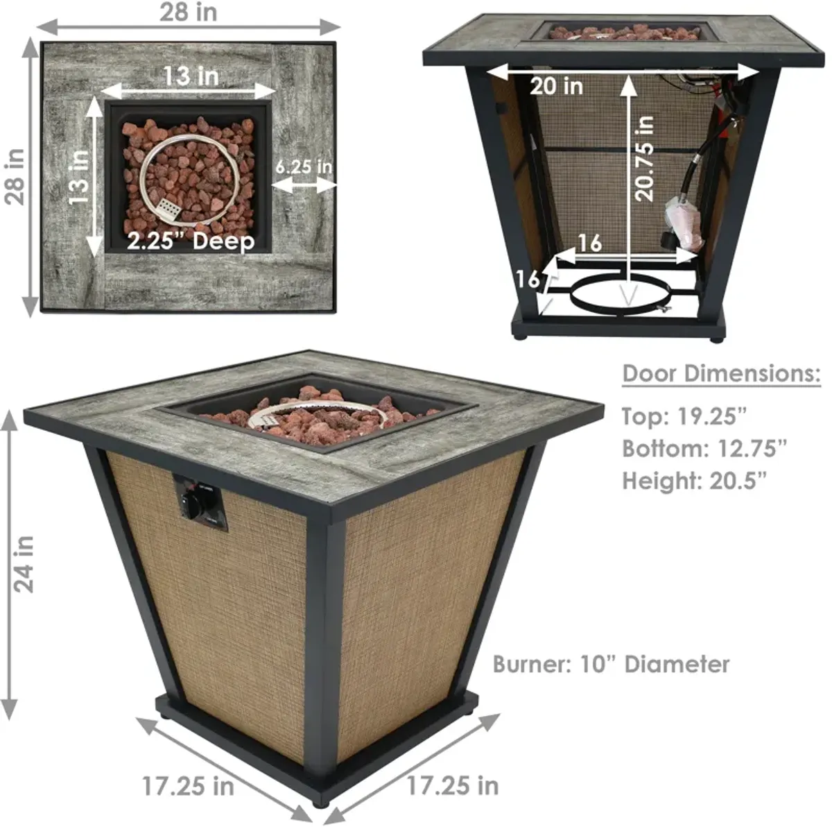 Sunnydaze 24 in Reykir Metal Smokeless Propane Gas Fire Pit Table