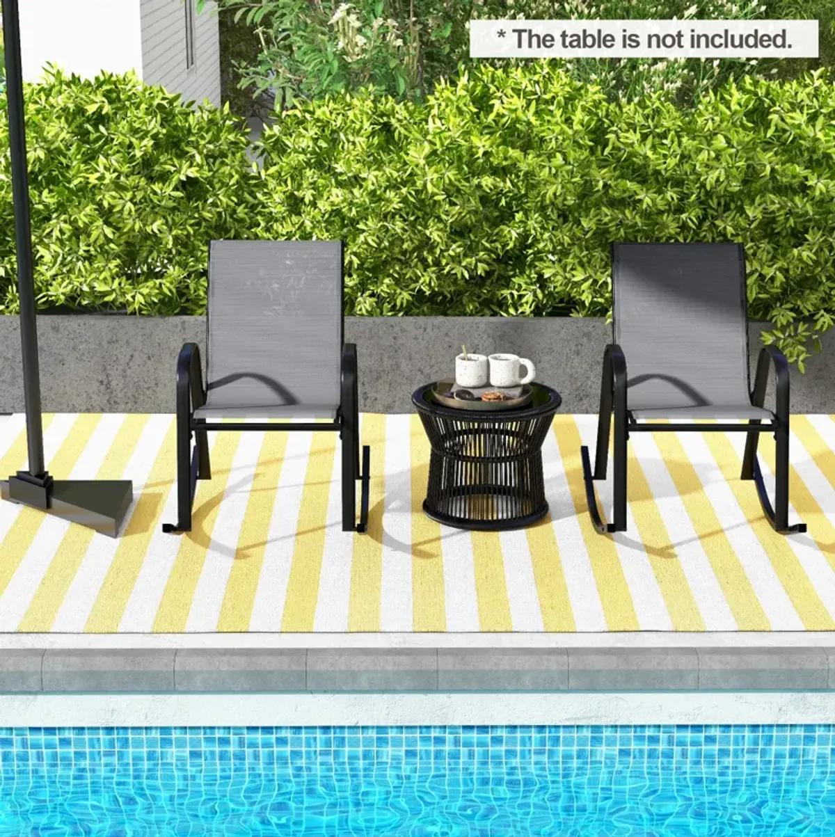 Set of 2 Metal Patio Rocking Chair with Breathable Seat Fabric