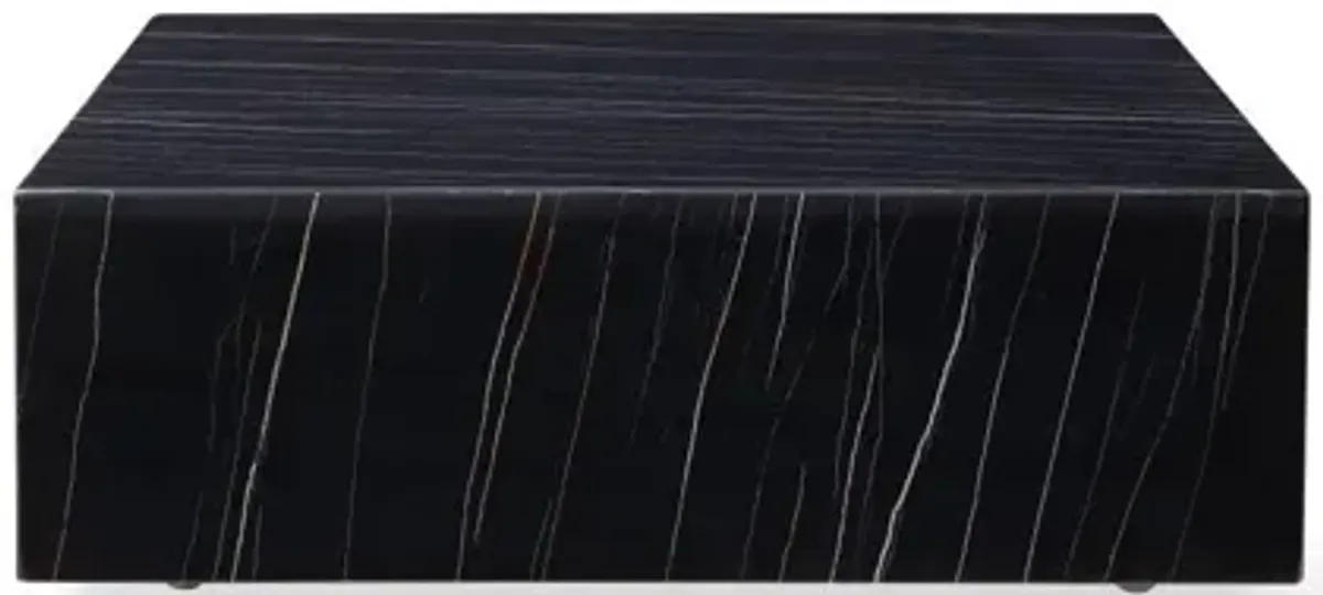 Cube Square Coffee table Black Marble high gloss, with casters