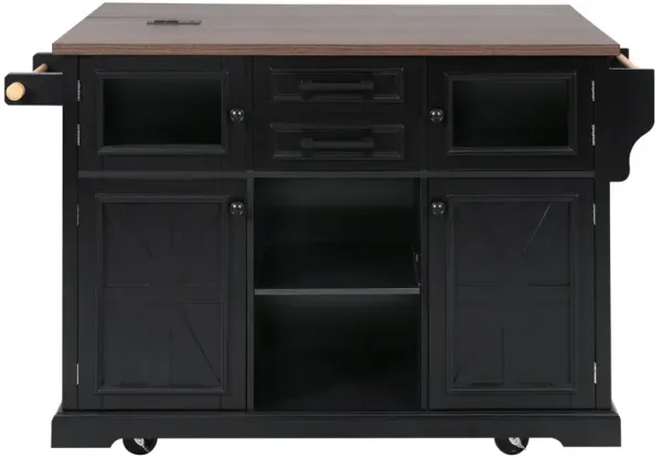 Merax Kitchen Island with Drop Leaf & Power Outlet - Rolling Storage Cart with 4 Doors 4 Wheels for Mobile Kitchen Organization