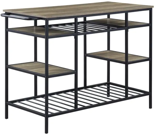 Streamdale Lona Kitchen Island, Rustic Oak & Black Finish