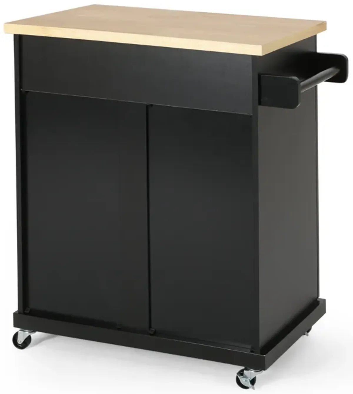 Shine Rolling Kitchen island Bar Cart w Cabinet, Black, Brown Wood - Benzara