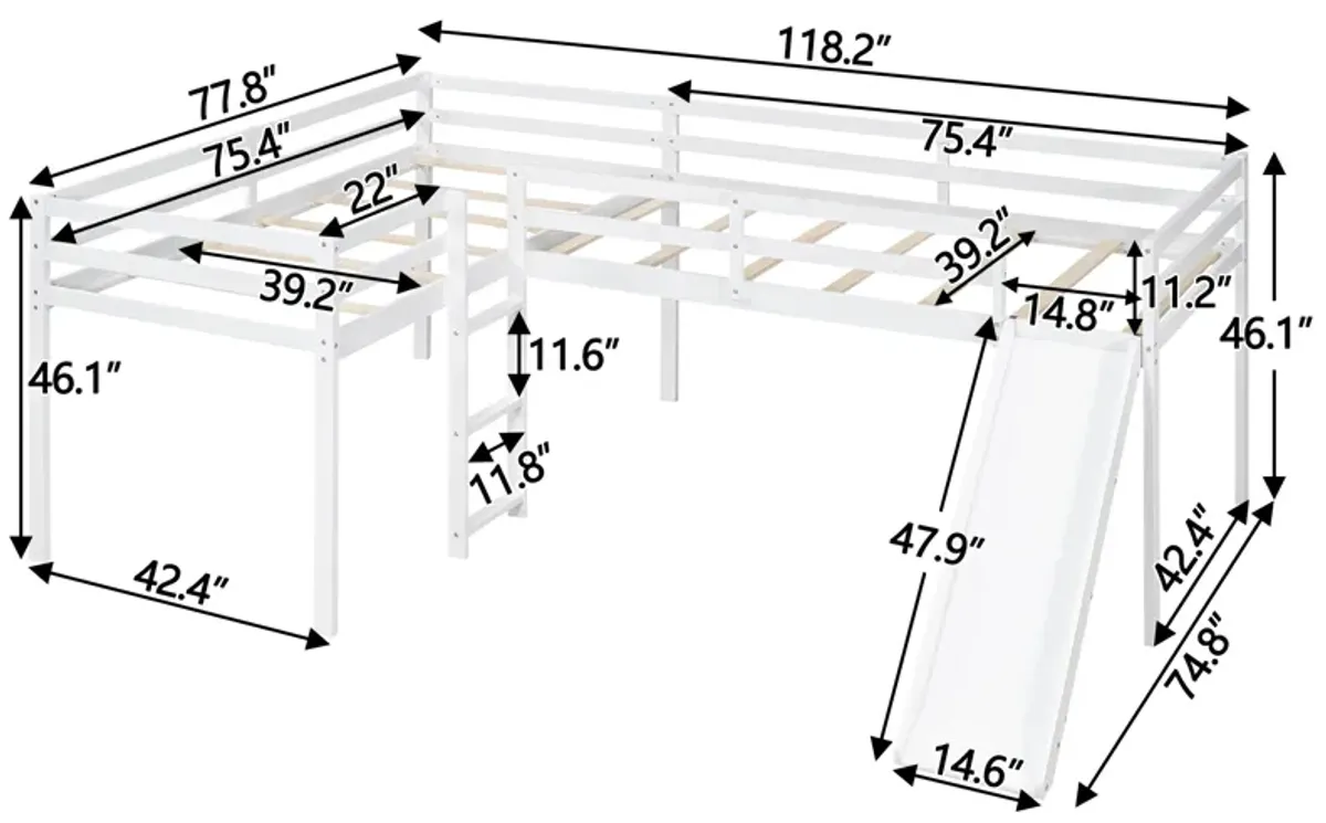 Merax L-Shaped Loft Bed with Ladder and Slide