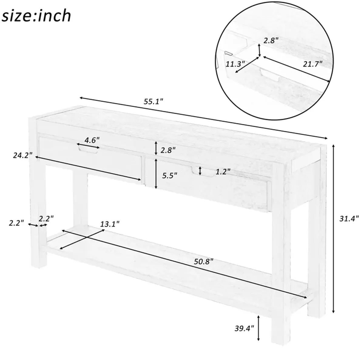 Merax Wooden Console Table  with 2 Drawers