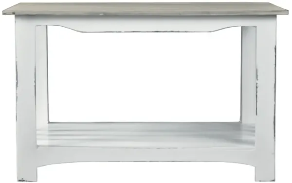 Shabby Chic Cottage 25.5 in. Distressed White and Light Gray Square Solid Wood End Table with 1 Drawer