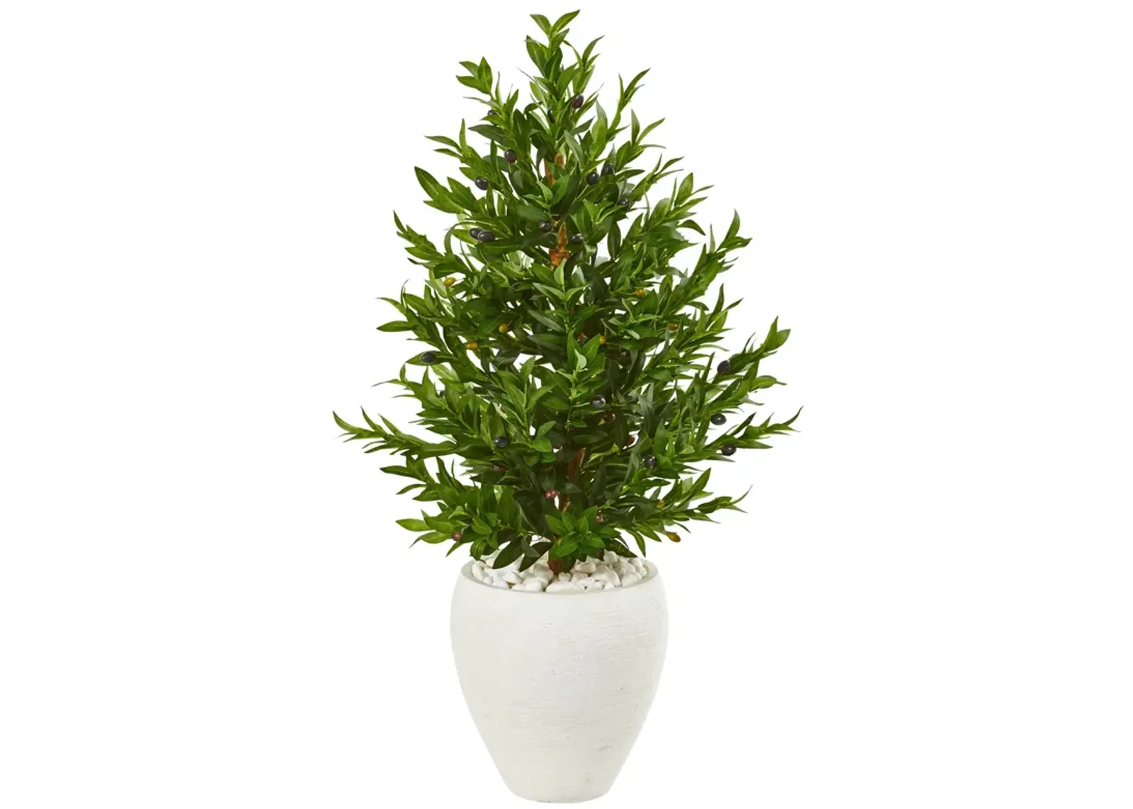 HomPlanti 3.5 Feet Olive Cone Topiary Artificial Tree in White Planter UV Resistant (Indoor/Outdoor)