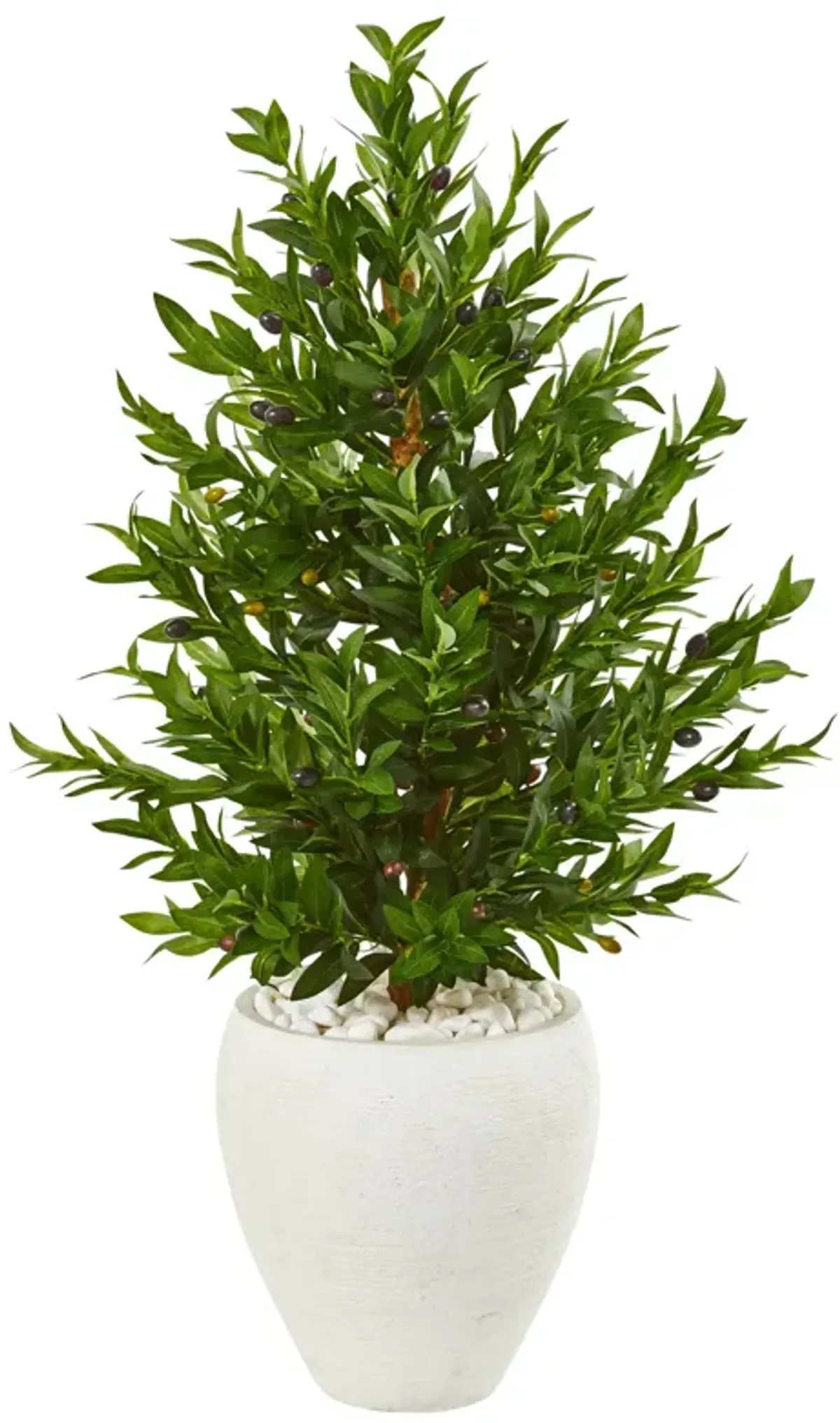 HomPlanti 3.5 Feet Olive Cone Topiary Artificial Tree in White Planter UV Resistant (Indoor/Outdoor)