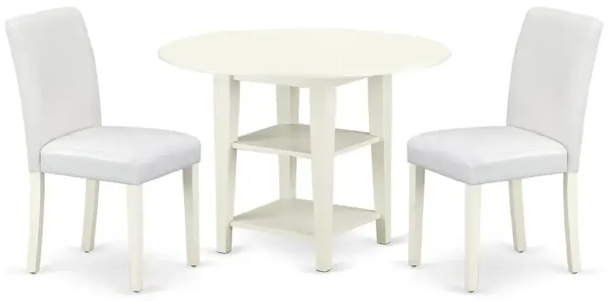 3Pc Round 20/42 Inch Table With 2 11-Inch Drop Leaves And 2 Parson Chair