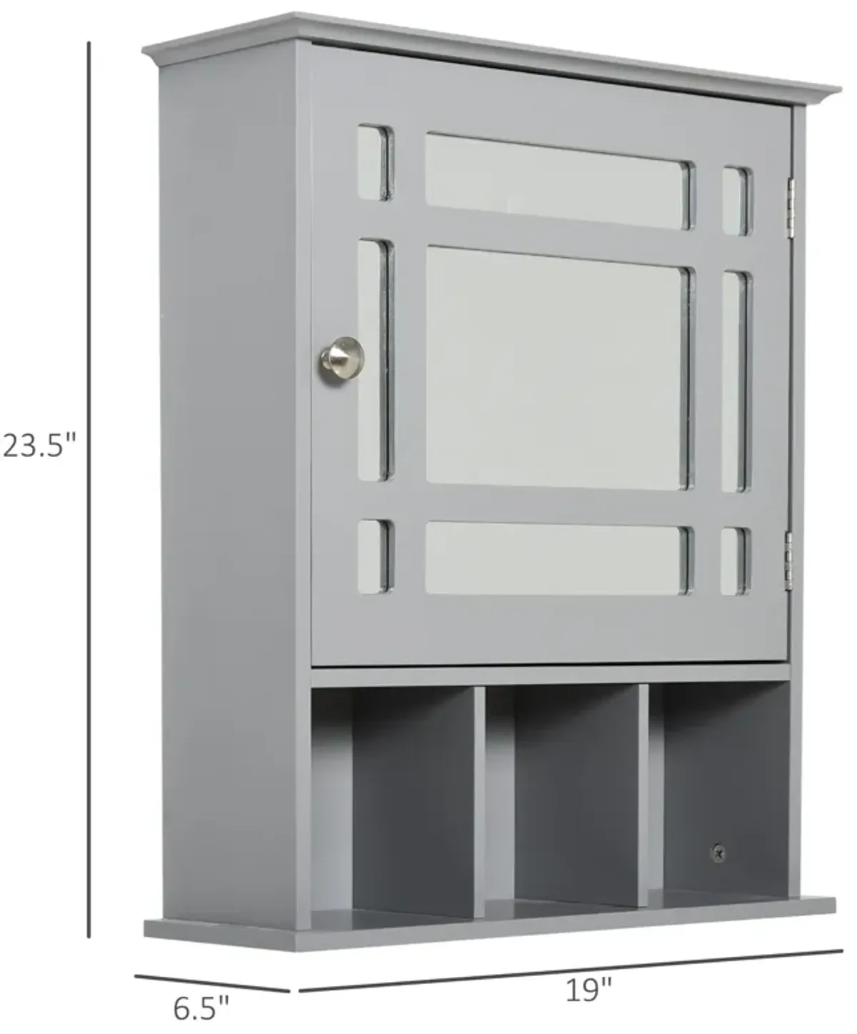 Gray Wall Organizer: Mounted Cabinet with Mirror Door and Shelves