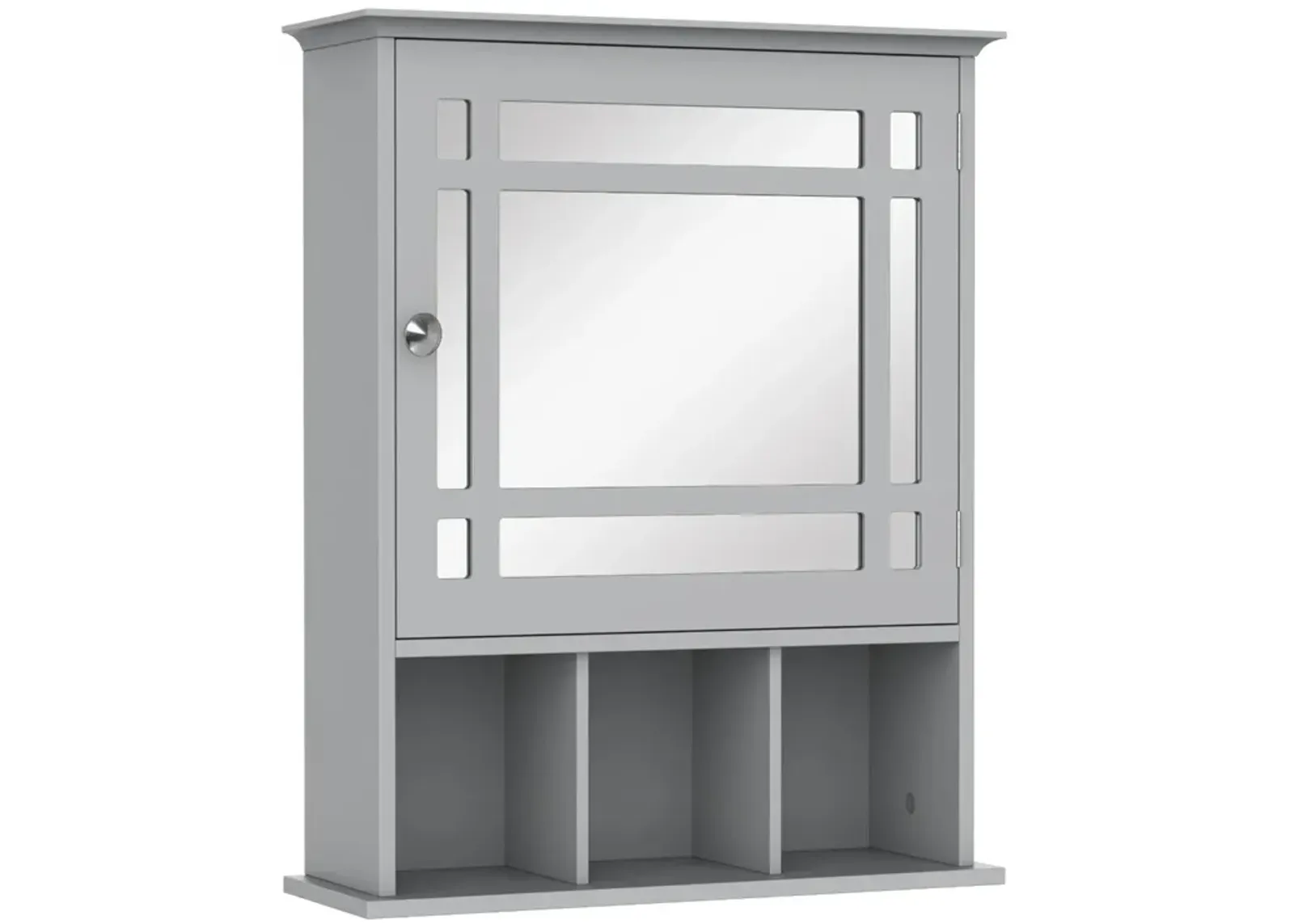 Gray Wall Organizer: Mounted Cabinet with Mirror Door and Shelves