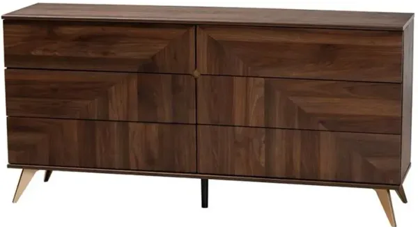 Baxton Studio Transitional Walnut Brown Finished Wood 6-Drawer Dresser