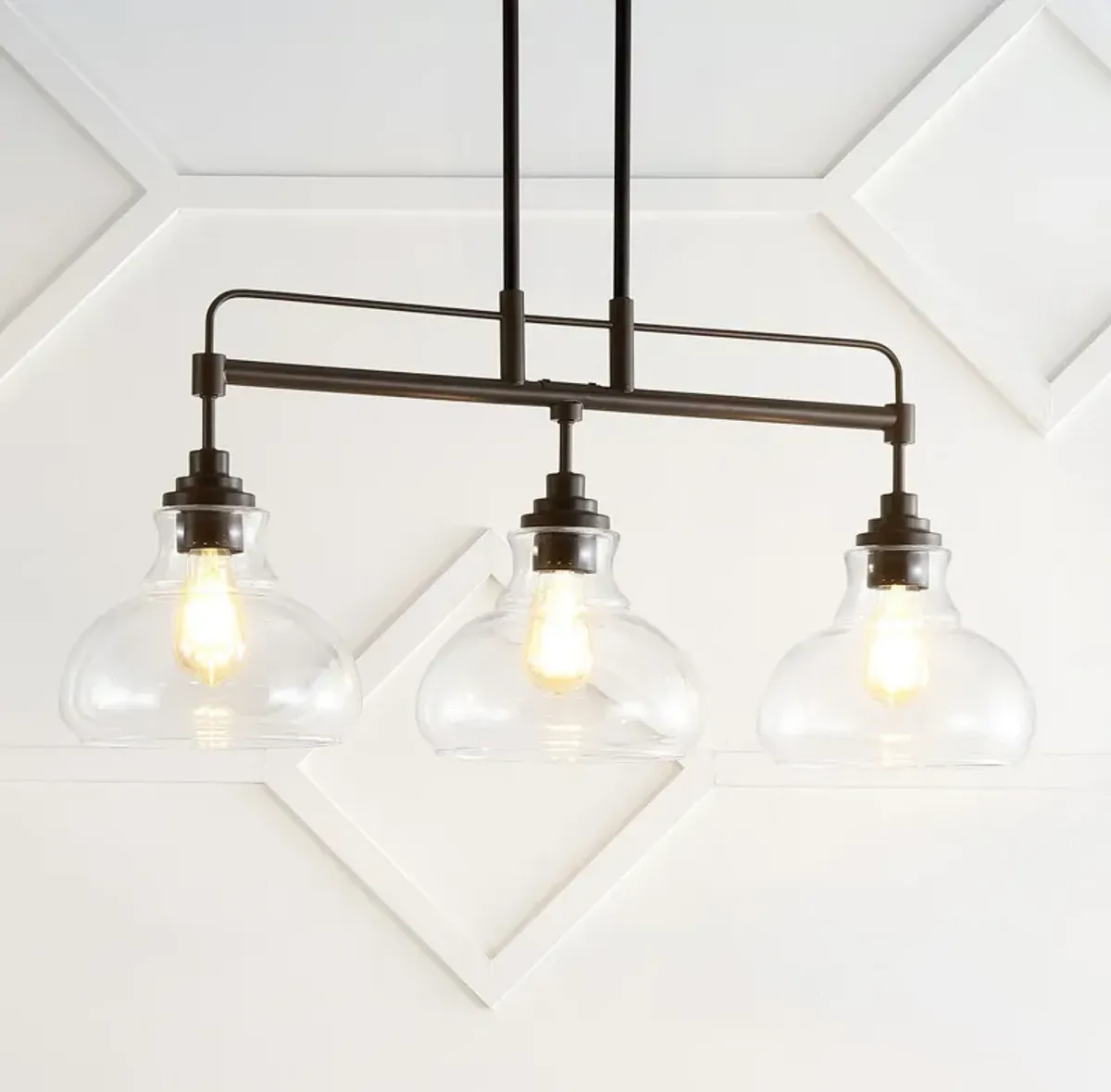 Marlowe 3-Light Farmhouse Industrial Iron/Glass Linear LED Pendant
