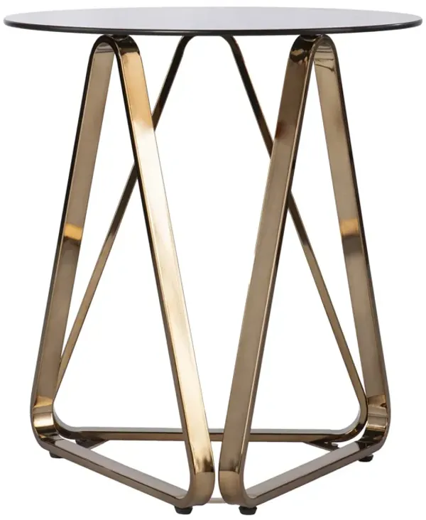 24"" Champagne Glass And Iron Round End Table