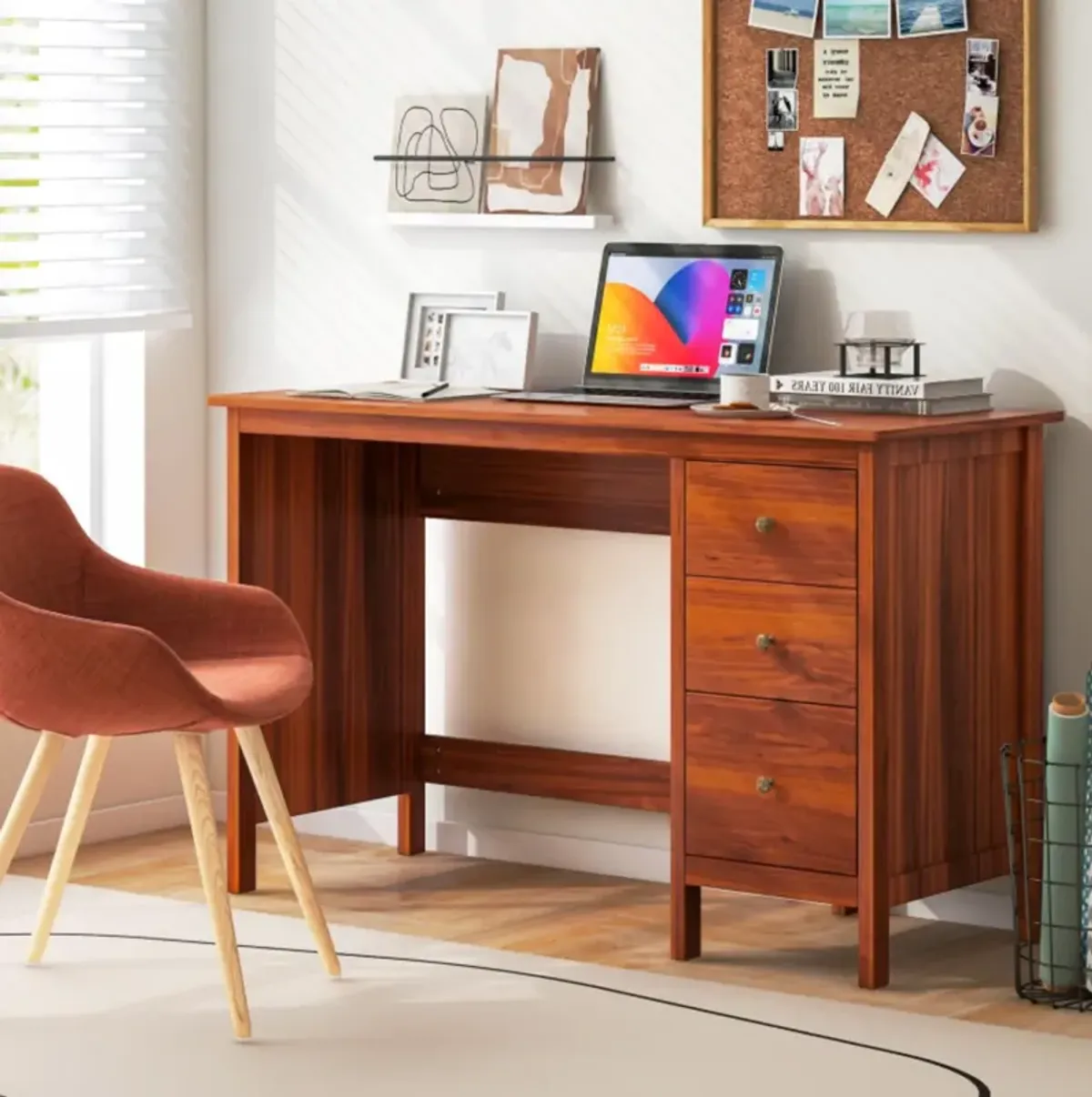 Hivvago 3-Drawer Home Office Study Computer Desk with Spacious Desktop