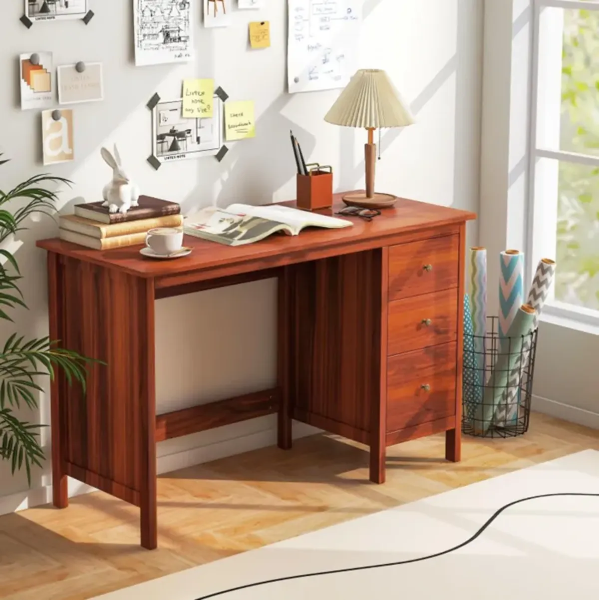 Hivvago 3-Drawer Home Office Study Computer Desk with Spacious Desktop