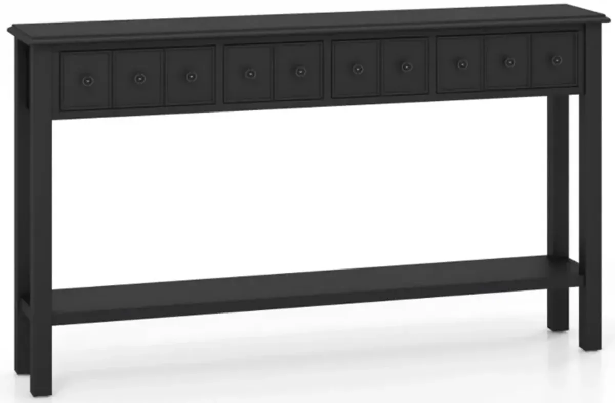 Hivvago 60 Inch Long Sofa Table with 4 Drawers and Open Shelf for Living Room-Espresso