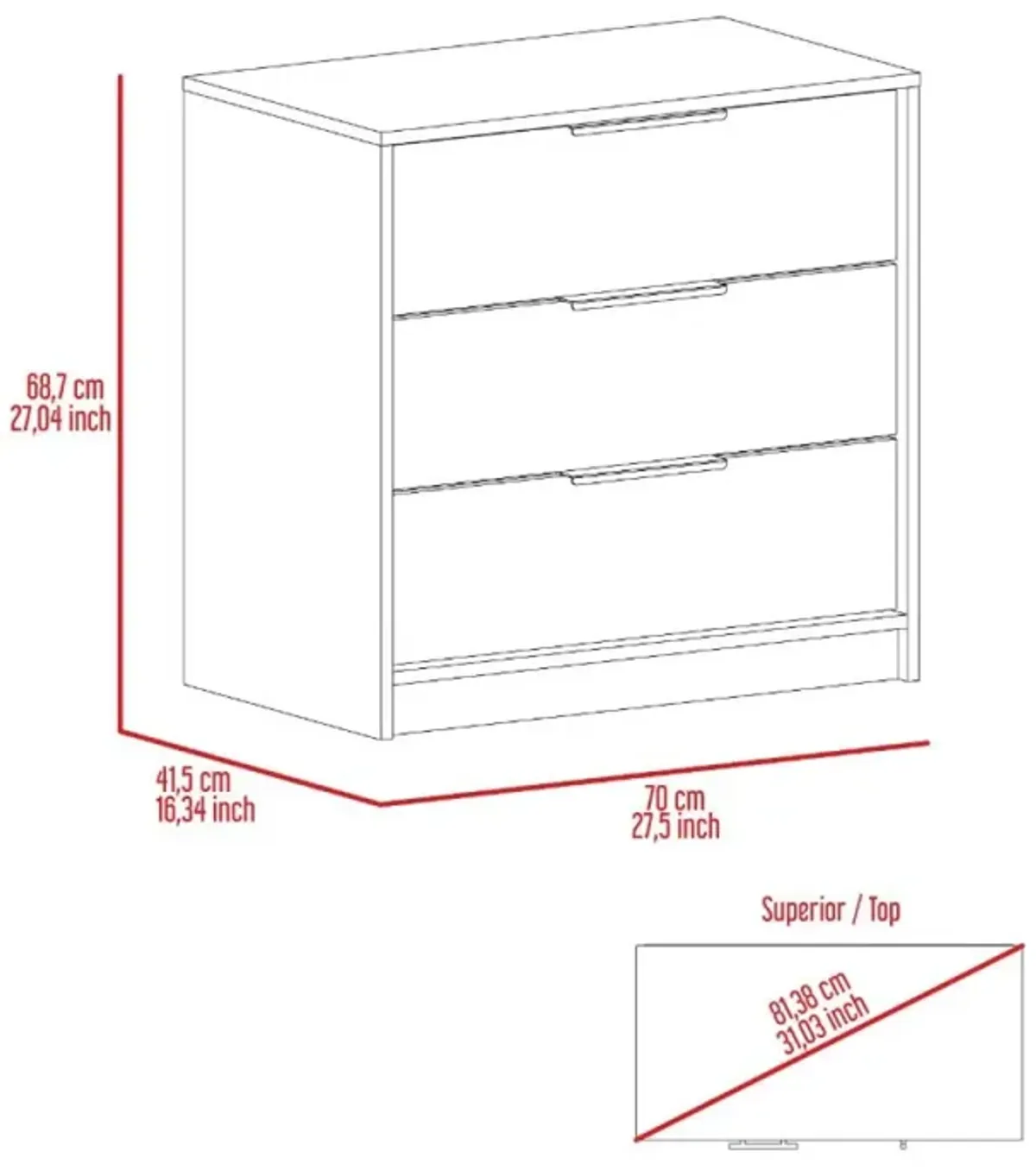 Cannon 3-Drawer Rectangle Dresser Light Grey