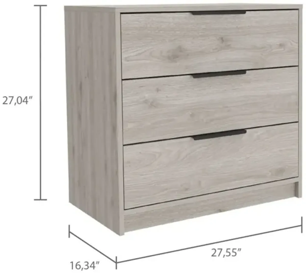 Cannon 3-Drawer Rectangle Dresser Light Grey