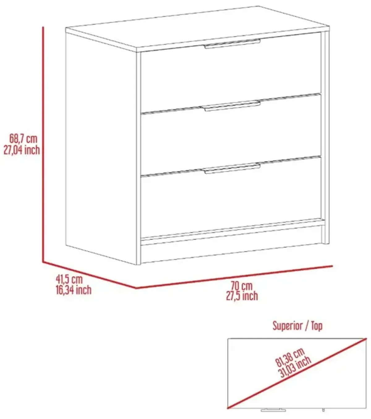 Cannon 3-Drawer Rectangle Dresser Light Grey