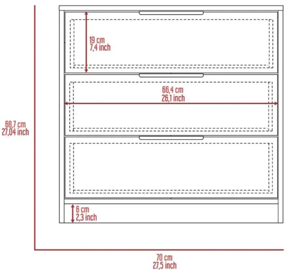 Cannon 3-Drawer Rectangle Dresser Light Grey