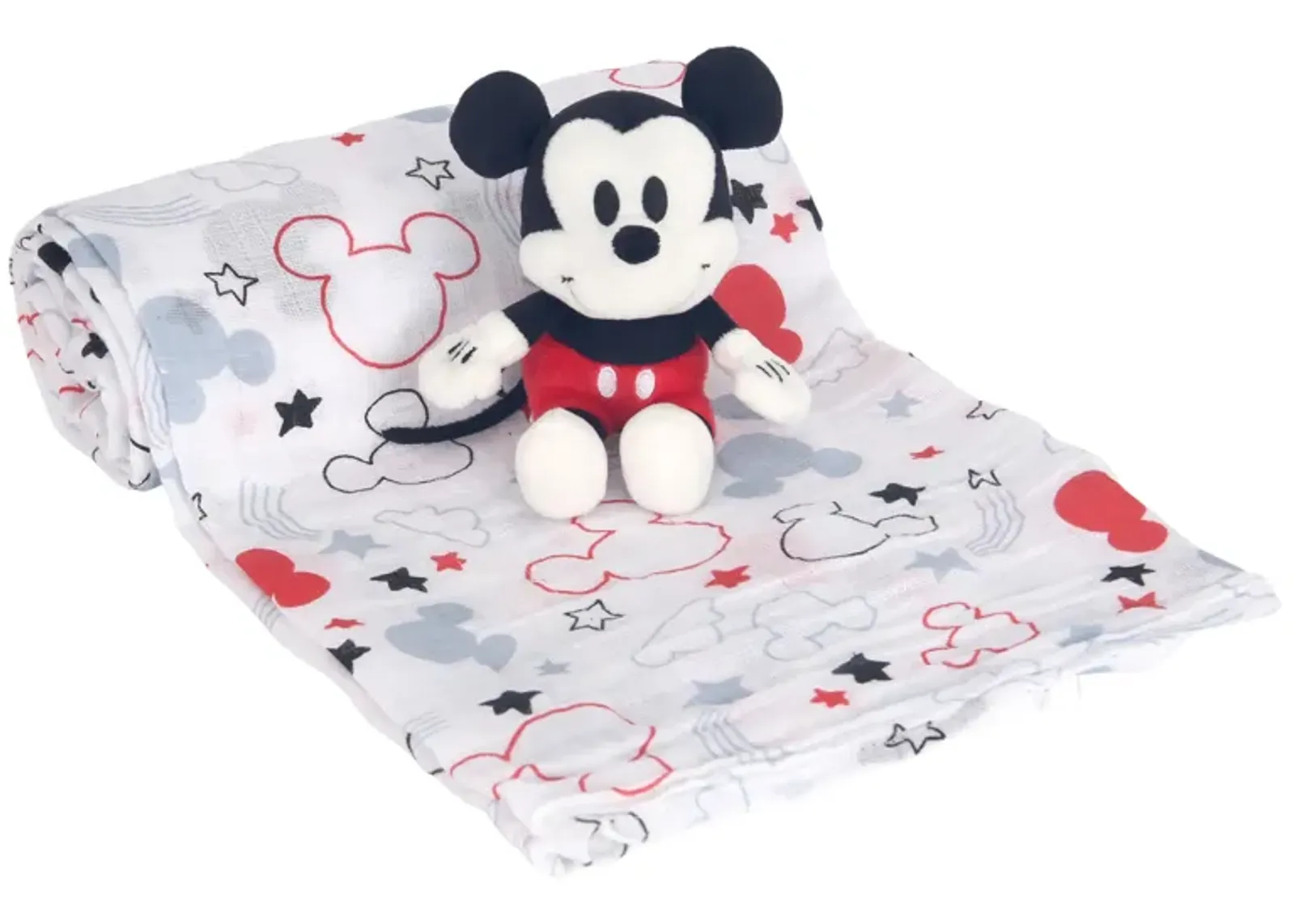 Lambs & Ivy Disney Baby Mickey Mouse Muslin Swaddle Blanket & Plush Gift Set