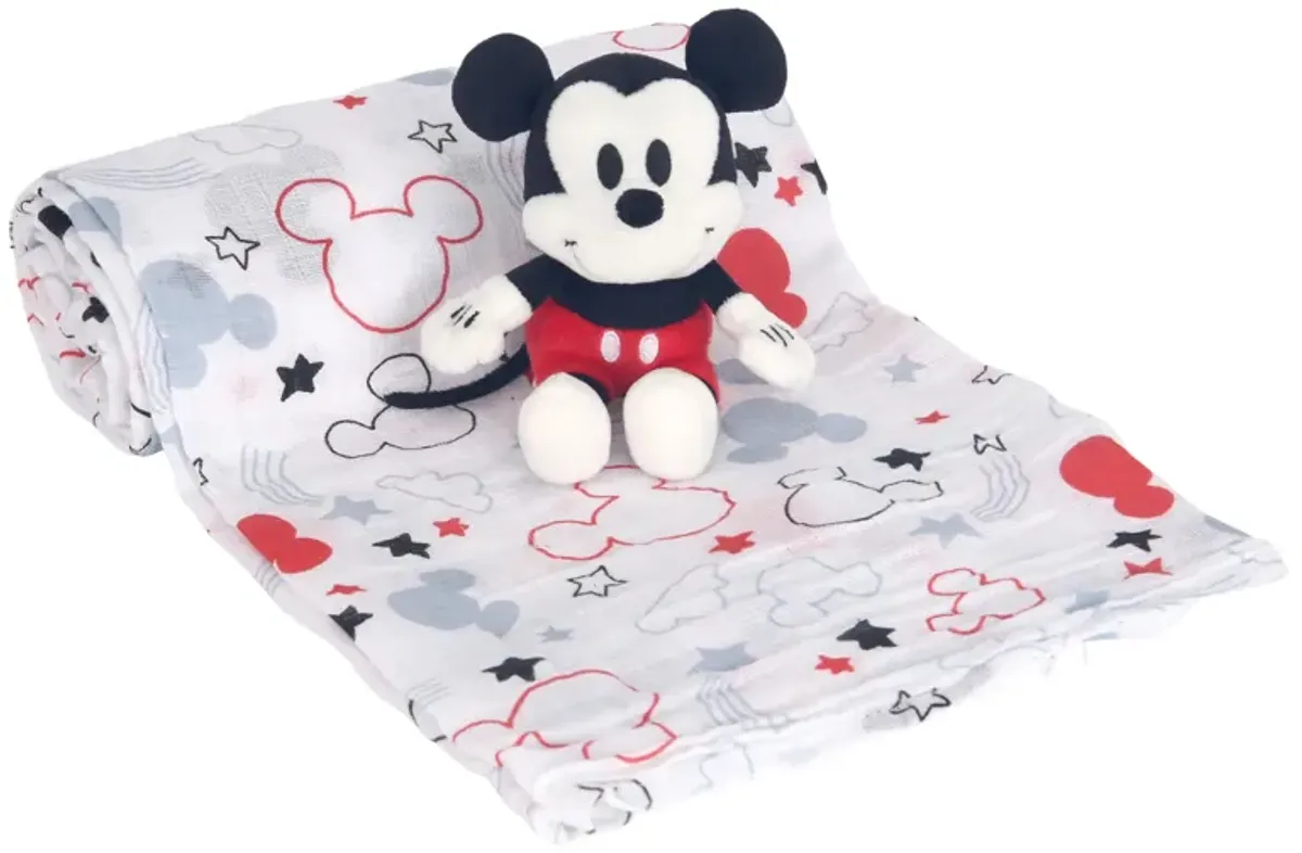 Lambs & Ivy Disney Baby Mickey Mouse Muslin Swaddle Blanket & Plush Gift Set