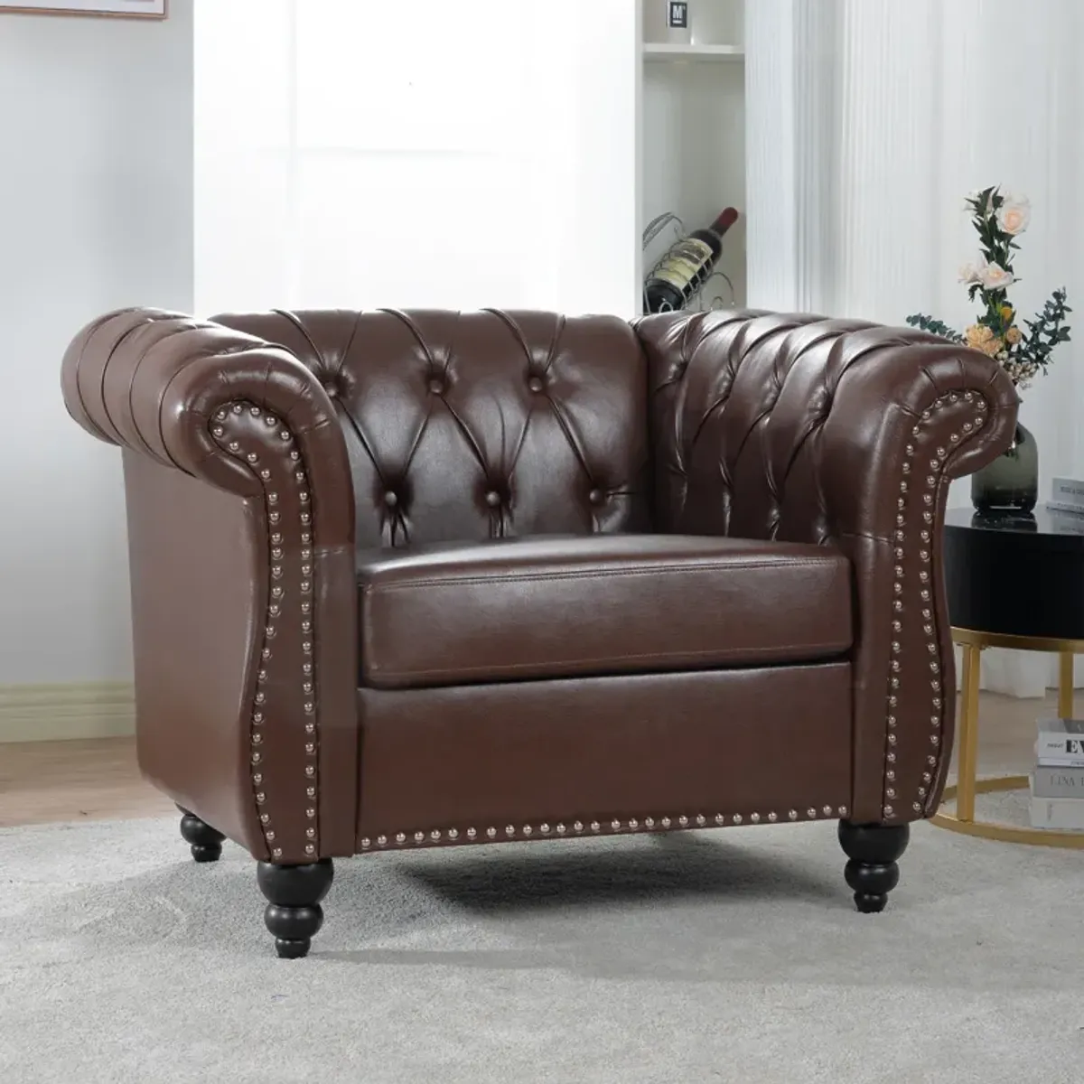 1 Seater Sofa For Living Room, Rolled Arms