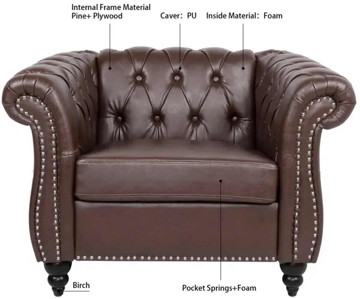 1 Seater Sofa For Living Room, Rolled Arms