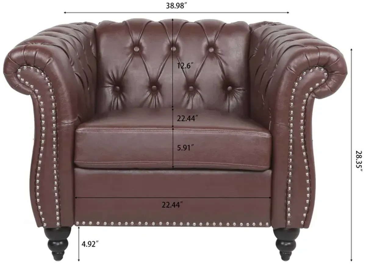 1 Seater Sofa For Living Room, Rolled Arms