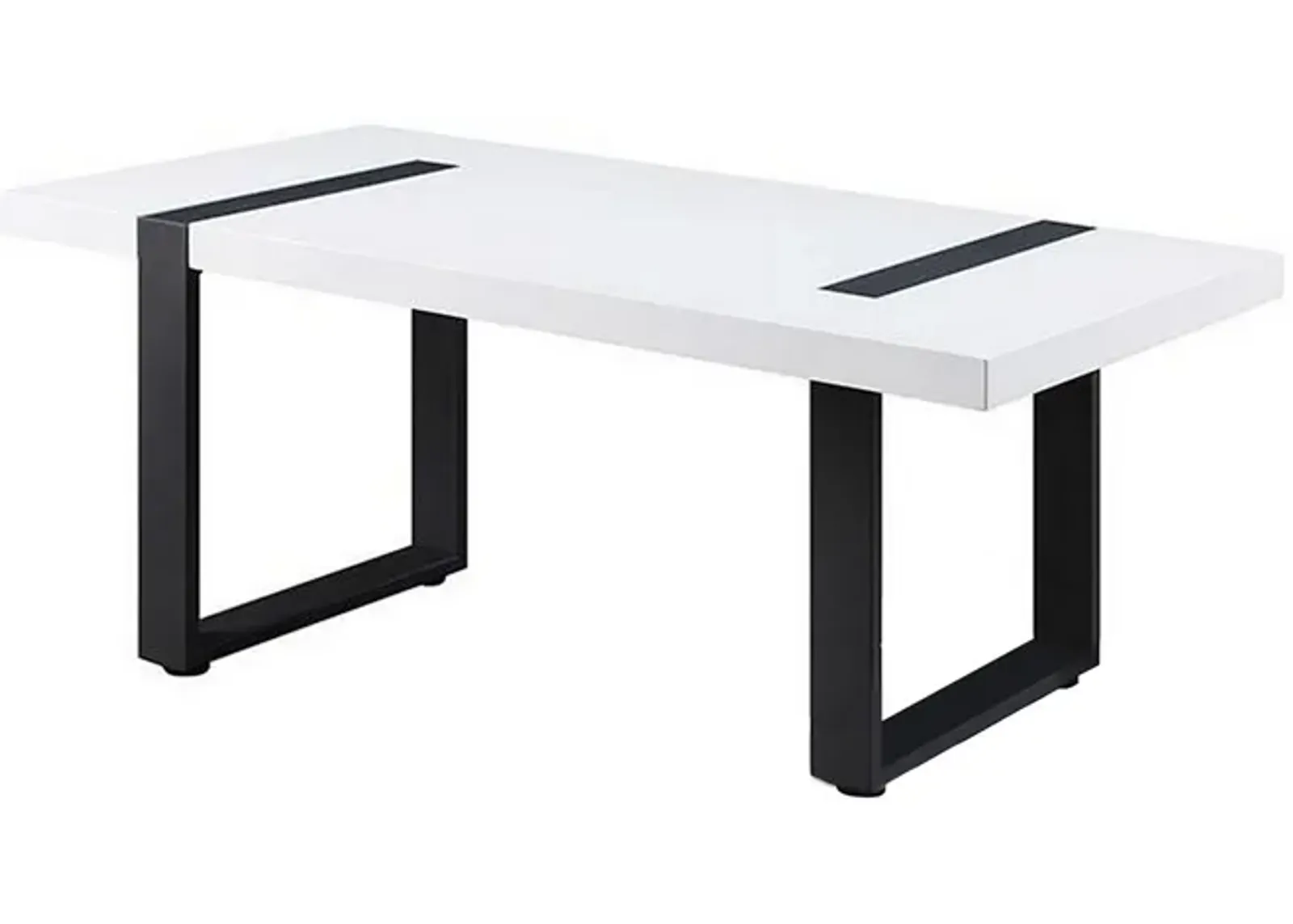 Two Tone Modern Coffee Table with Metal Legs, White and Black-Benzara