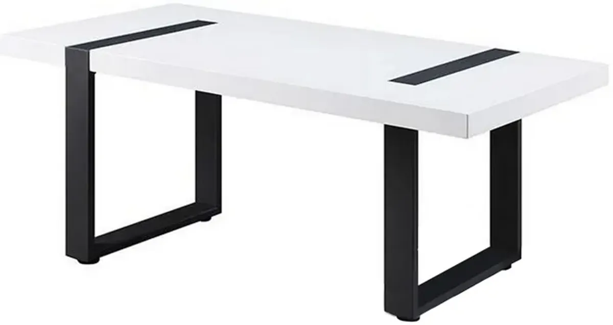 Two Tone Modern Coffee Table with Metal Legs, White and Black-Benzara