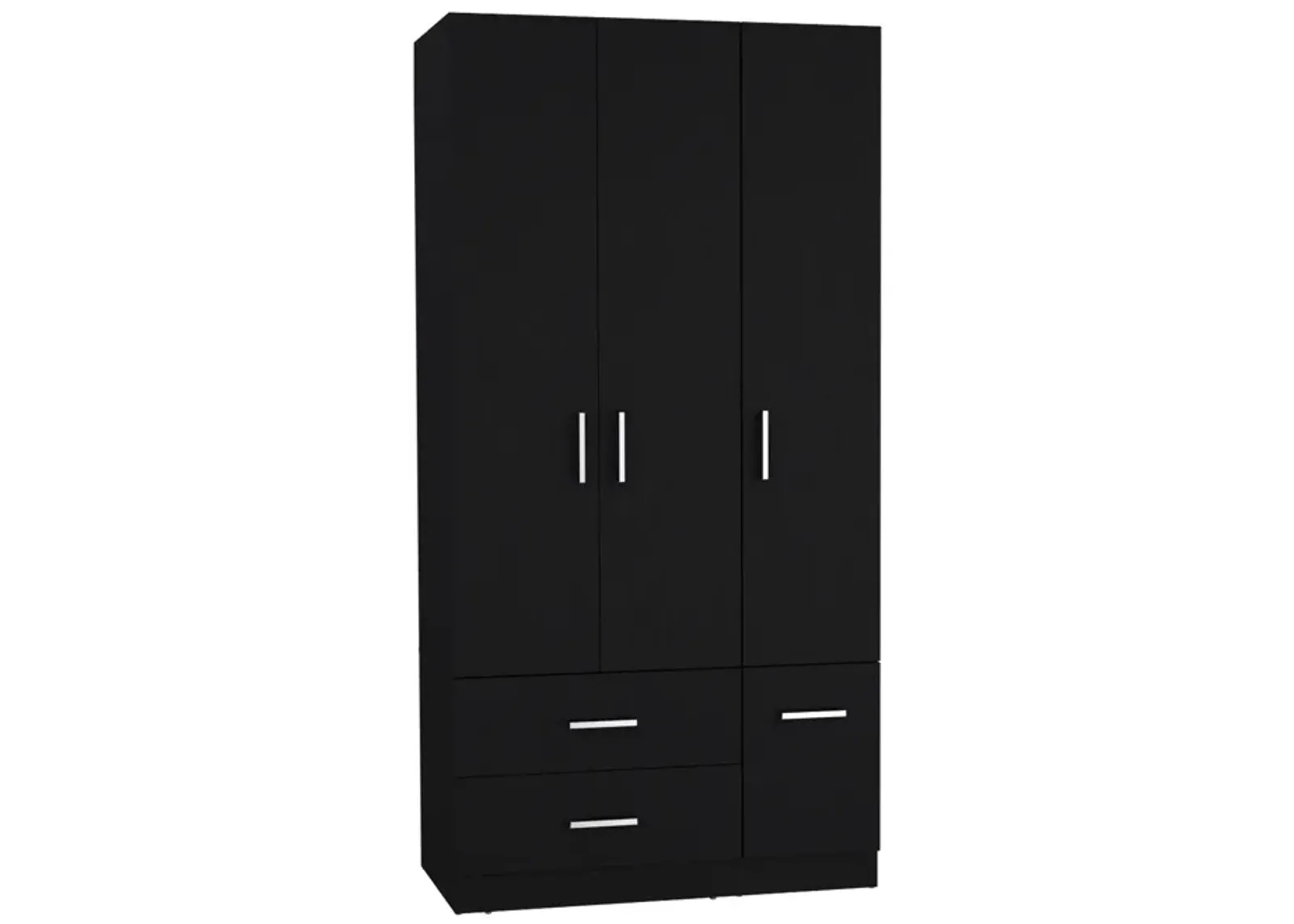 Sebree Armoire Wardrove 71", 4 Doors, Hanging Rod, 3 Cabinets, 6 Shelves, Black , Bedroom