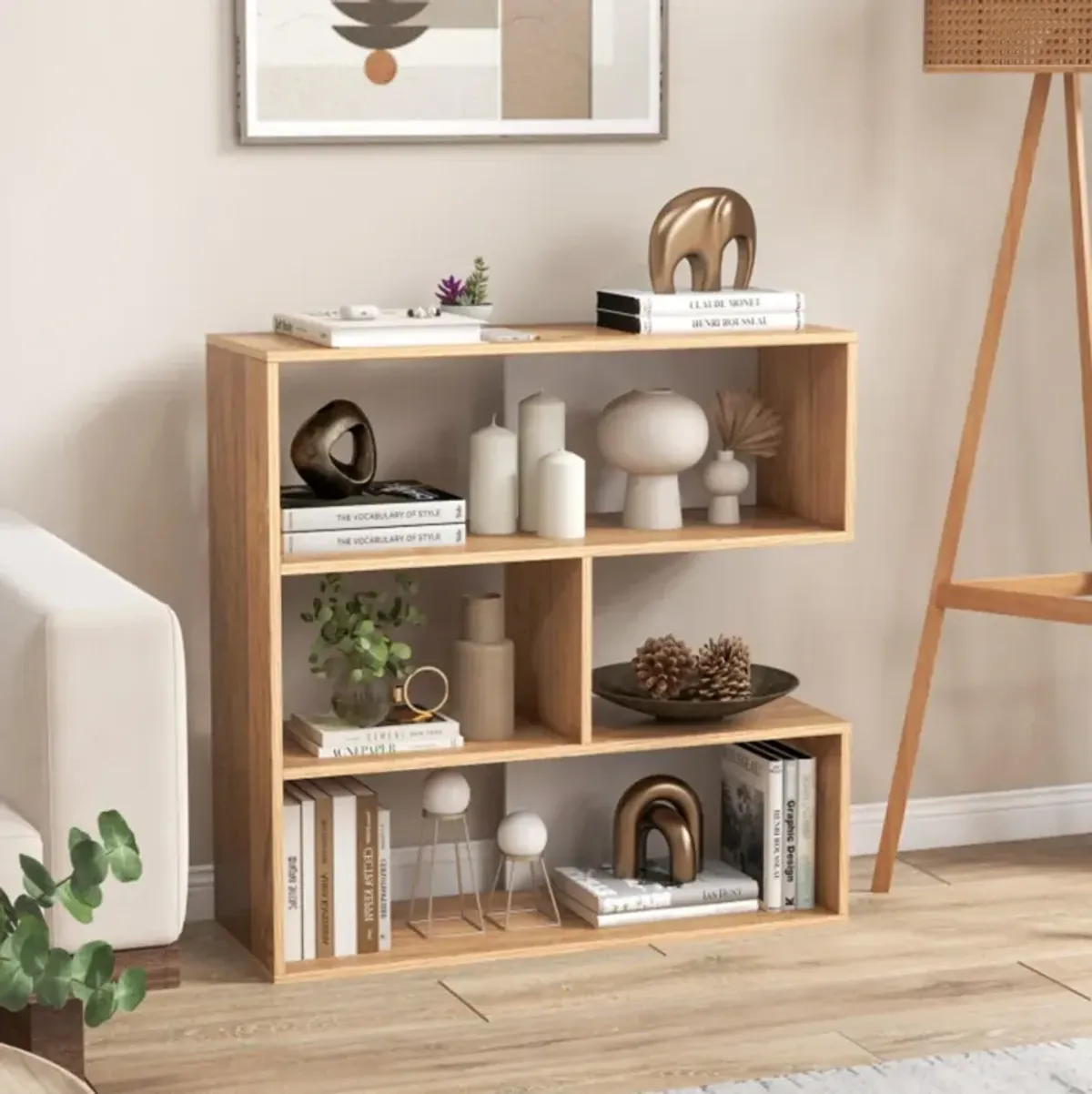 Hivvago Concave Bookshelf 3-Shelf Open Bookcase with Anti-Toppling Device for Living Room Study Office