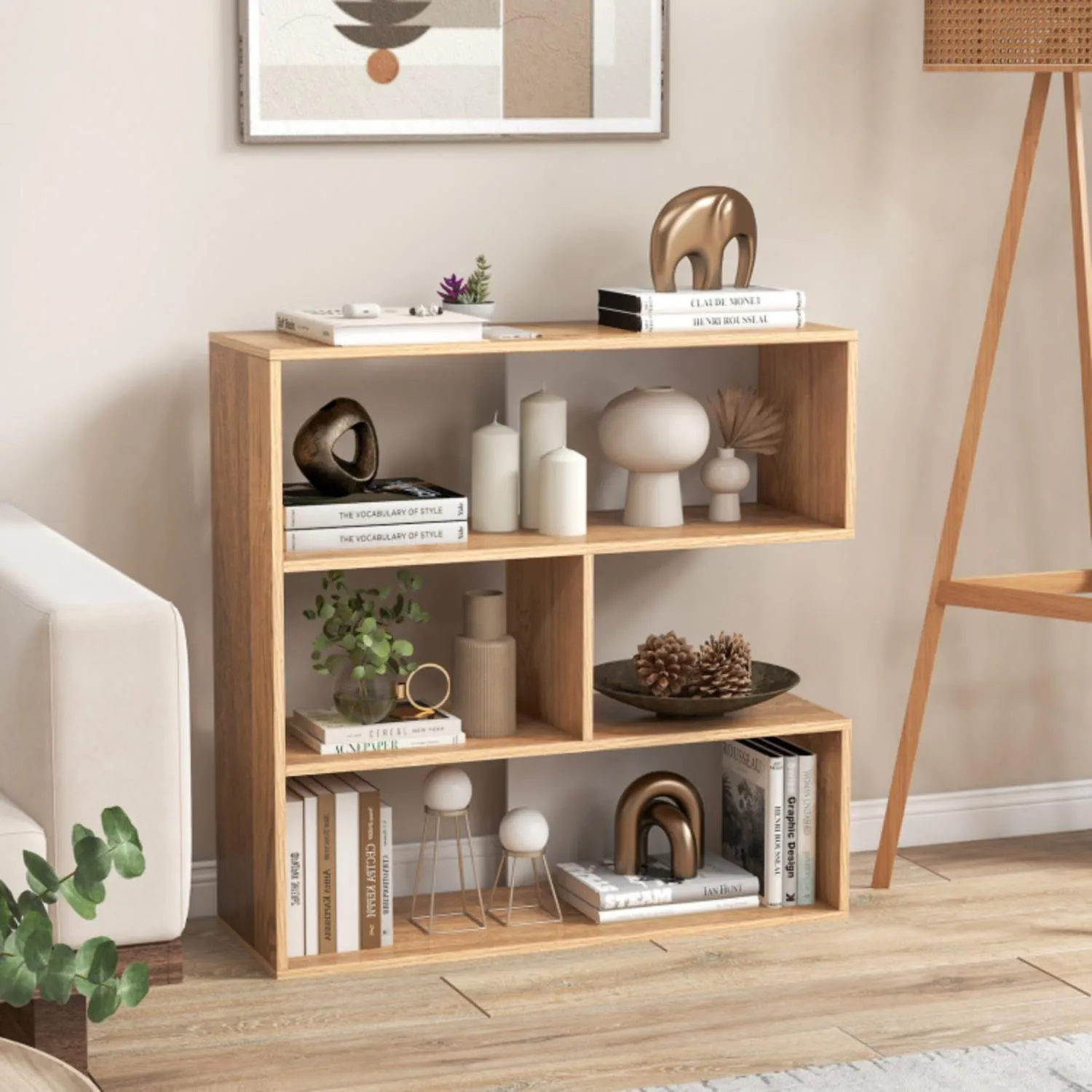 Hivvago Concave Bookshelf 3-Shelf Open Bookcase with Anti-Toppling Device for Living Room Study Office