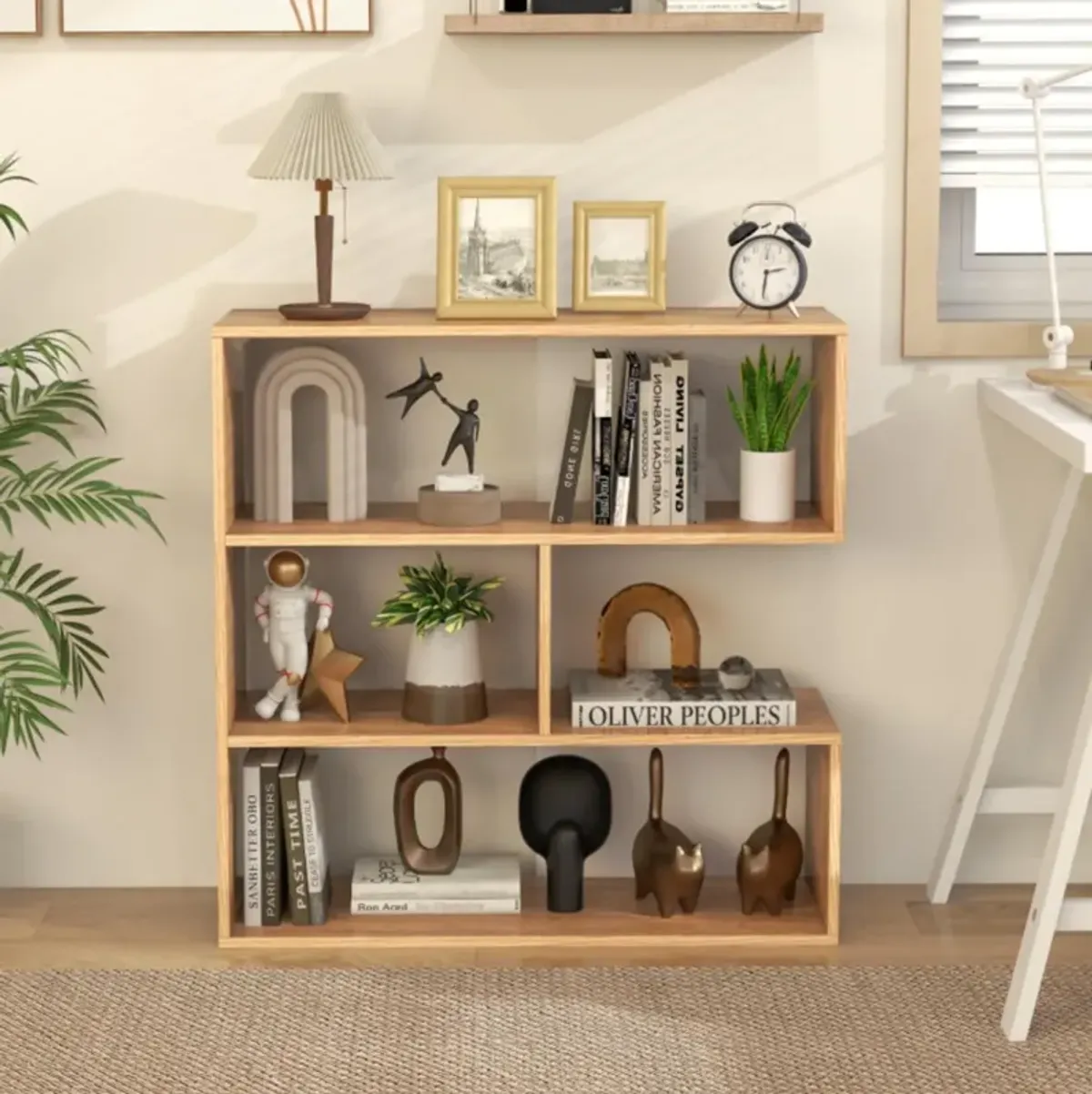 Hivvago Concave Bookshelf 3-Shelf Open Bookcase with Anti-Toppling Device for Living Room Study Office