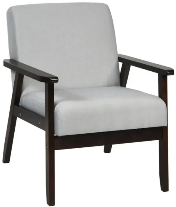 Hivago Solid Rubber Wood Fabric Accent Armchair-Light Gray