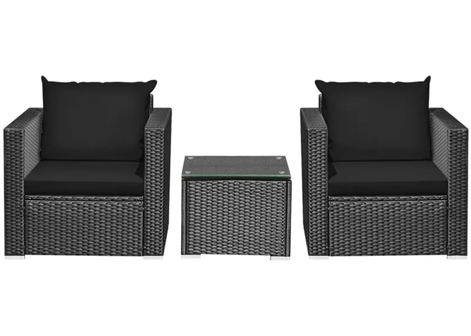 3 Pieces Patio Wicker Conversation Set with Cushion