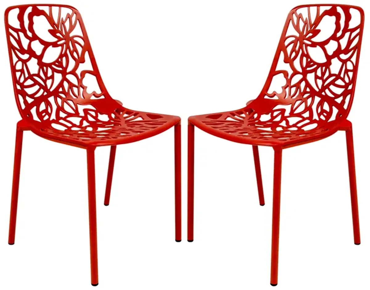 LeisureMod Devon Modern Aluminum Outdoor Dining Chair set of 2 in Red