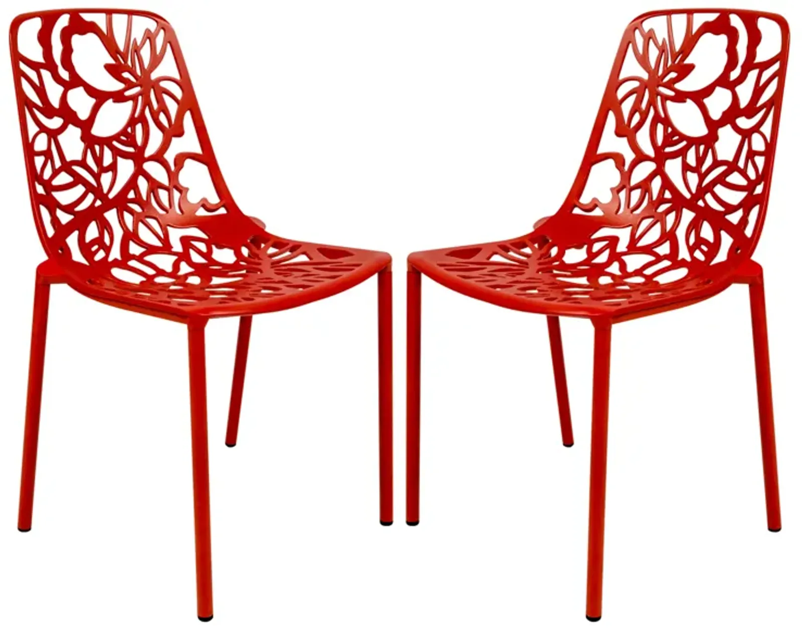 LeisureMod Devon Modern Aluminum Outdoor Dining Chair set of 2 in Red