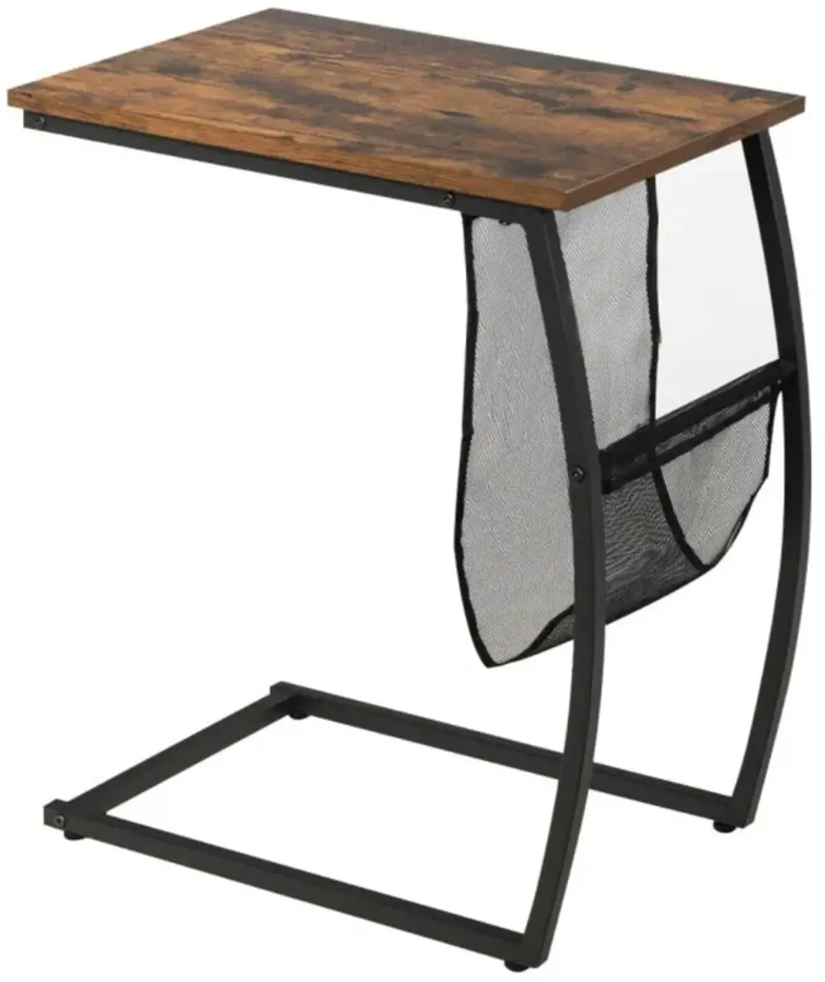 Hivvago C-shaped Vintage End Table with Side Pocket and Metal Frame