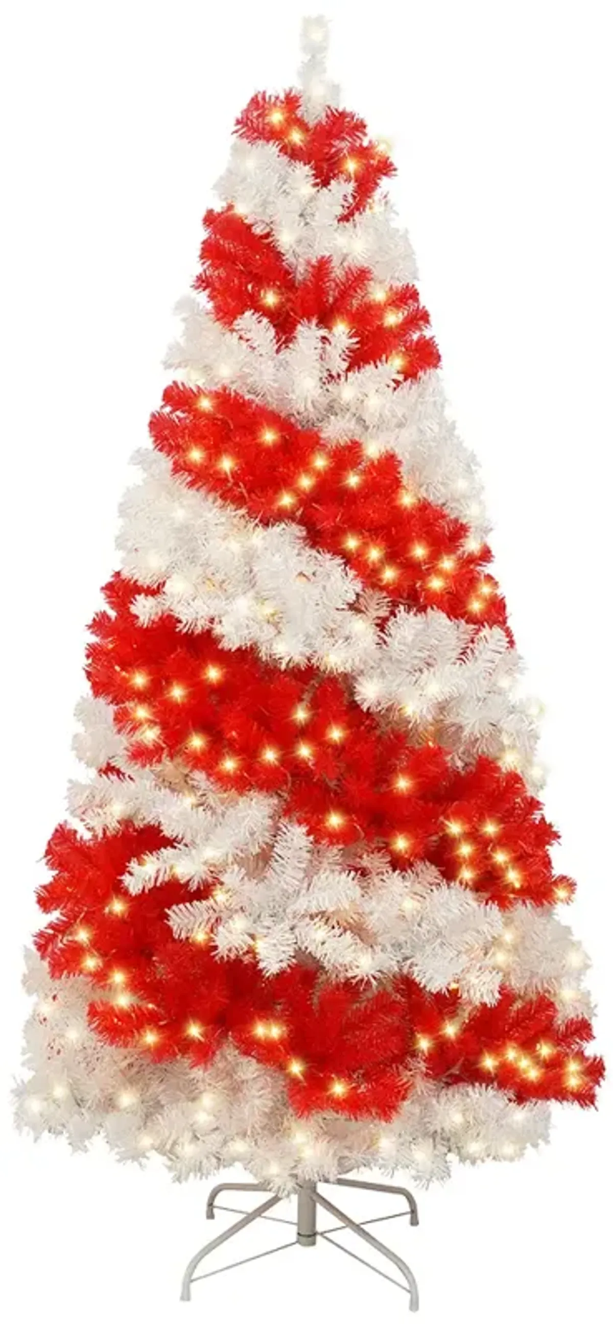 6ft Artificial Christmas Tree with 300 LED Lights and 900 Bendable Branches, Candy Cane Christmas Tree Holiday Decoration, Creative Decorated Trees, Xmas Tree Christmas Decorations