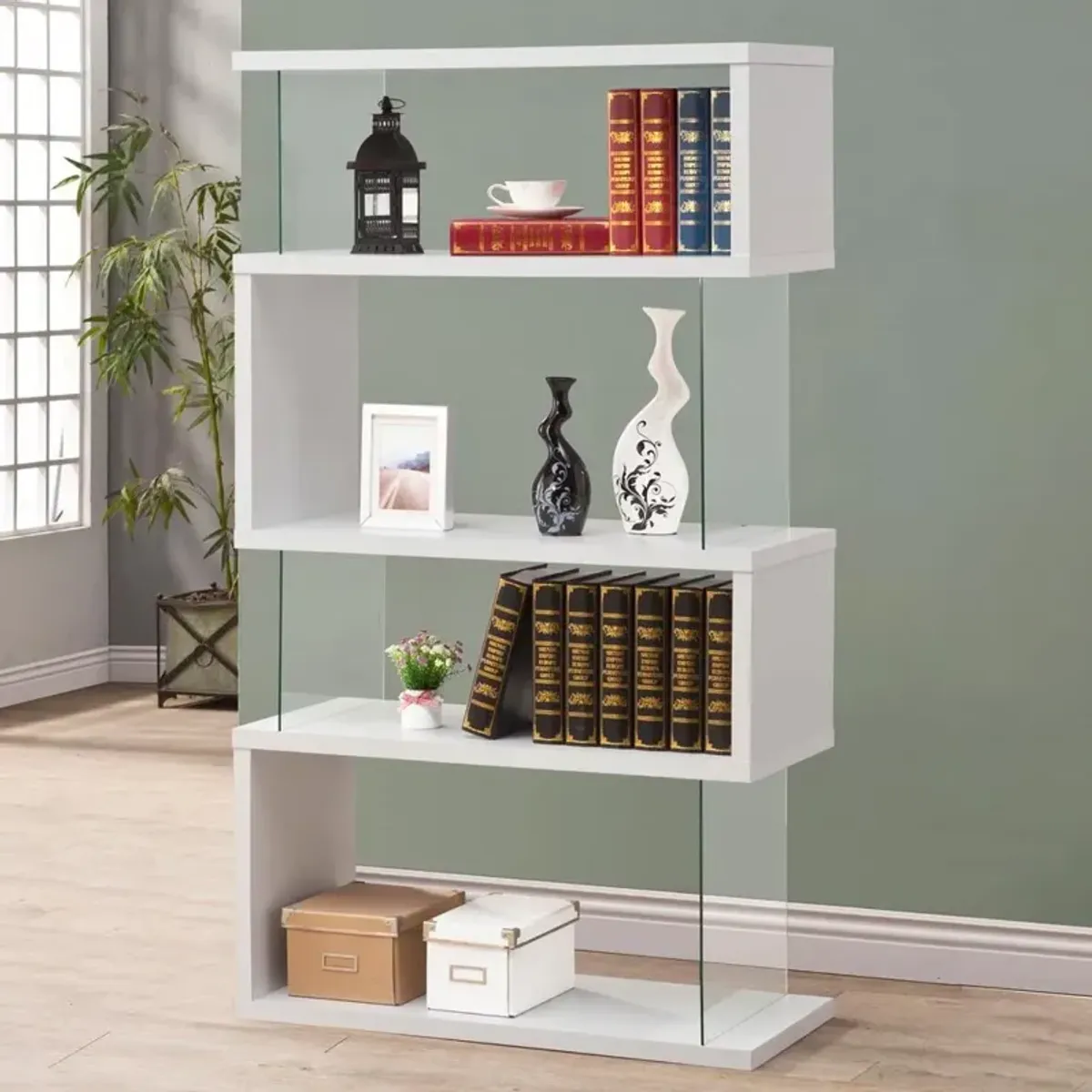 Emelle 4-tier Bookcase White and Clear